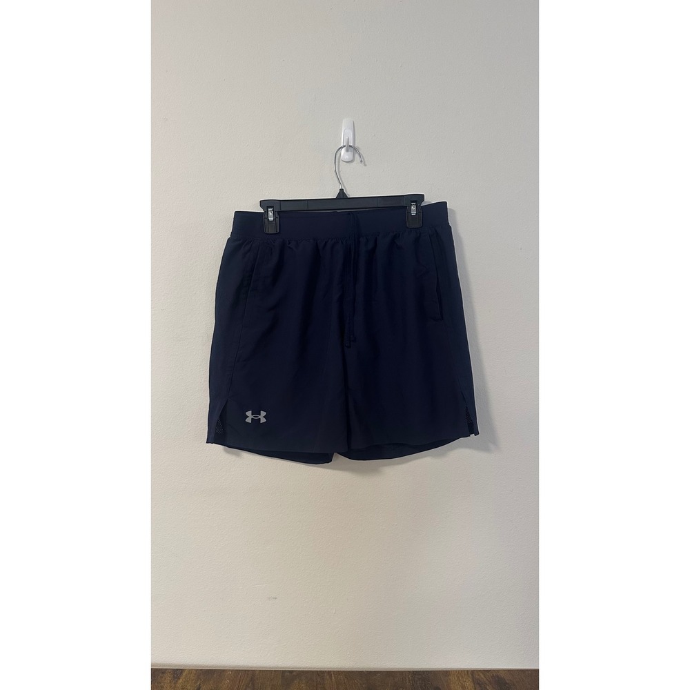 Under Armour Womens Navy Blue Fitted Mesh Panel Athletic Gym Shorts Large